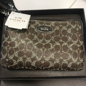 Coach Canvas Signature C Print Zip Wallet Wristlet